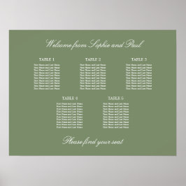 Blatt Green 5 Table Wedding Chart Poster