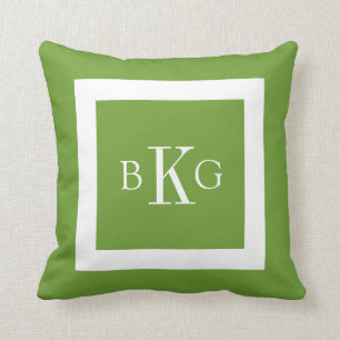 Blatt-grünes weißes kundenspezifisches Monogramm Kissen