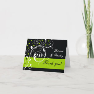 Blatt mit floraler Ranke schwarz, grüne Hochzeit D Dankeskarte