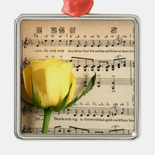 Blatt Music Yellow Rose Ornament Aus Metall