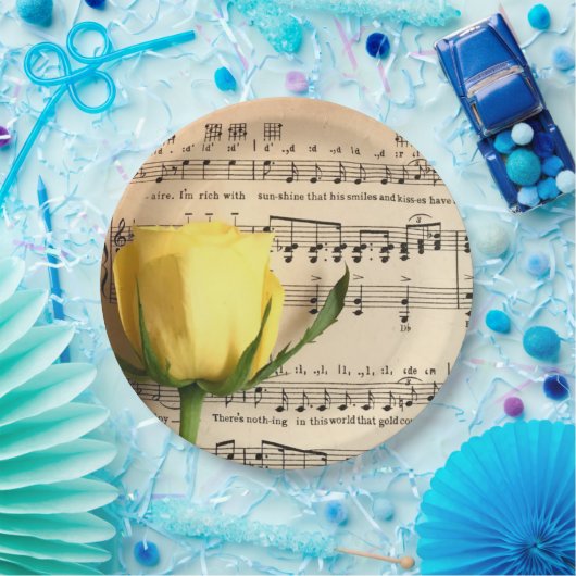 Blatt Music Yellow Rose Pappteller (Party)