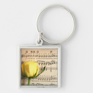 Blatt Music Yellow Rose Schlüsselanhänger