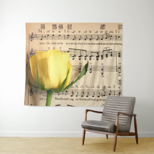 Blatt Music Yellow Rose Wandteppich