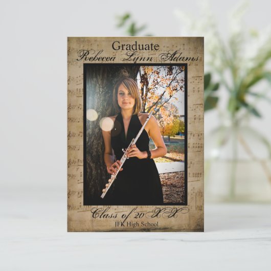 Blatt-Musik-Abschluss-Mitteilung w/Fotos 3x5 Einladung (Stehend Vorderseite)