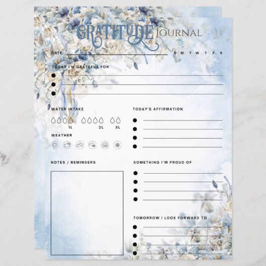 Blatt Papier des Blue Floral Elegantude Journal (Vorne/Hinten)