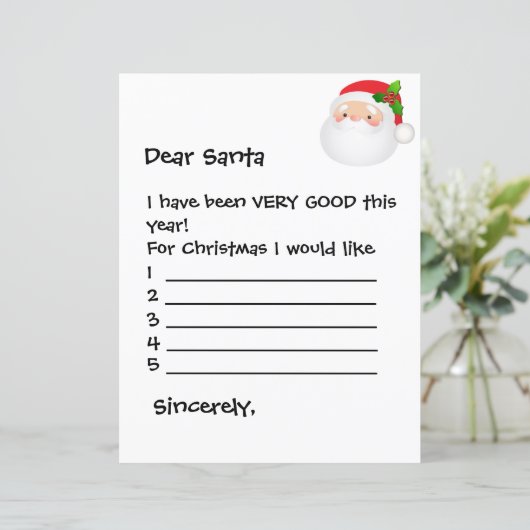 Blatt Papier - Sehr geehrter Weihnachtsmann möchte (Stehend Vorderseite)