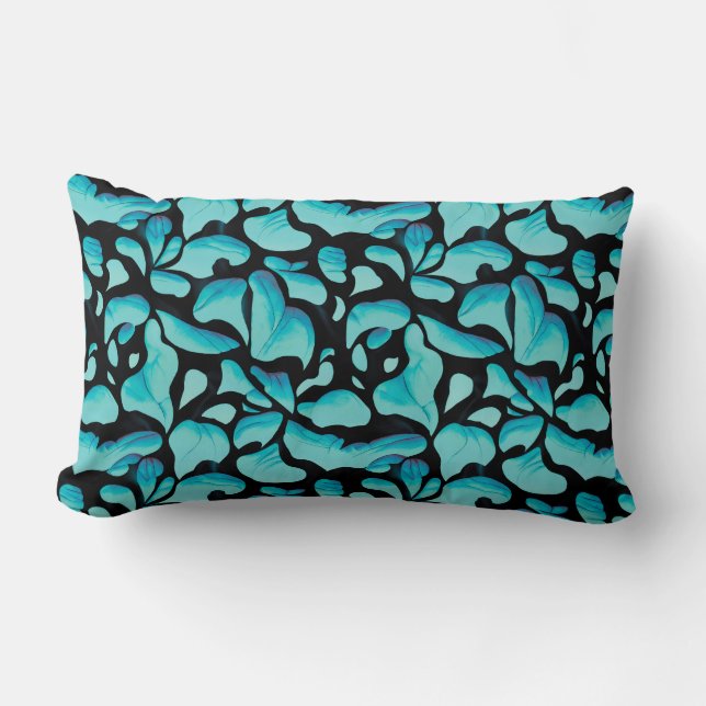 Blatt-Repeating-Pattern in Blau Lendenkissen (Vorderseite)