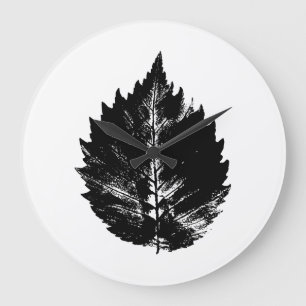 Blatt Schwarz-Weiß-Elm Große Wanduhr