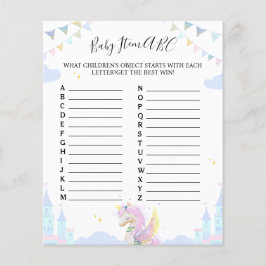 Blatt Spiel "Baby Item ABC" für Babydusche.