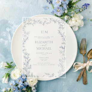 Blatt Staubblau Monogramm Nachhochzeitsbrunch Acryleinladungen