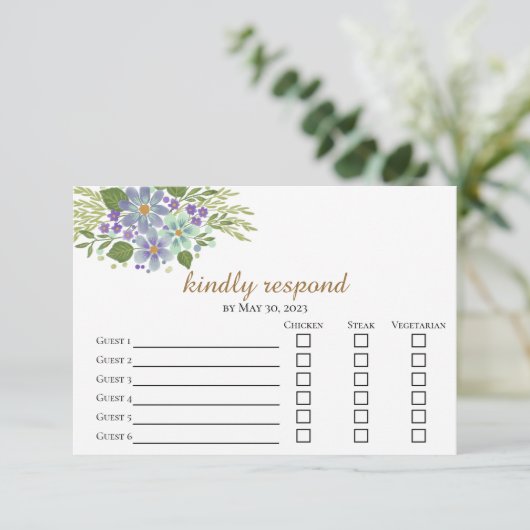 Blätter 04c Meal Choice Response Card RSVP Karte (Stehend Vorderseite)