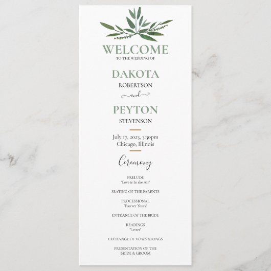 Blätter 07a Hochzeitsfeier Programm (Vorderseite)