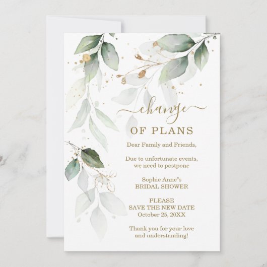 Blätter Änderung der Pläne Brautparty verschoben Einladung (Vorderseite)