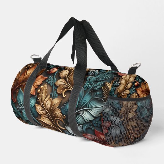 Blätter aquamarin, Gold und Paisley Duffle Bag (Rechte Ecke)