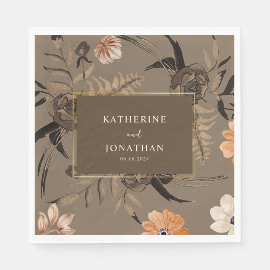 Blätter Asche Hochzeitung mit Blumenblättern Serviette (Vorderseite)