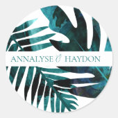 Blätter auf der grünen und tropischen Aquamarinen Runder Aufkleber (Vorderseite)