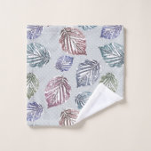 Blätter auf hellgrauem Hintergrund öffnen Badhandtuch Set (Waschlappen)