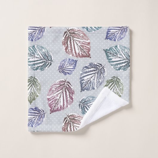 Blätter auf hellgrauem Hintergrund öffnen Badhandtuch Set (Waschlappen)