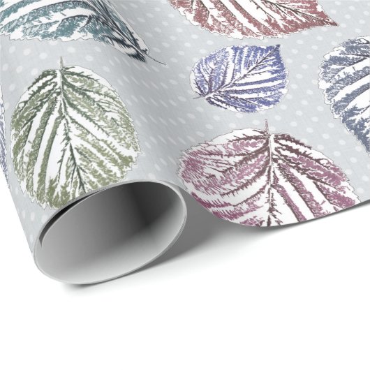 Blätter auf hellgrauem Hintergrund öffnen Geschenkpapier (Rolleneckpunkt)