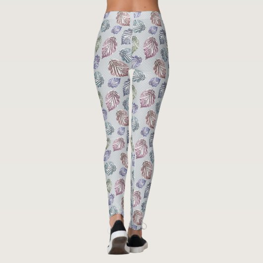 Blätter auf hellgrauem Hintergrund öffnen Leggings (Rückseite)