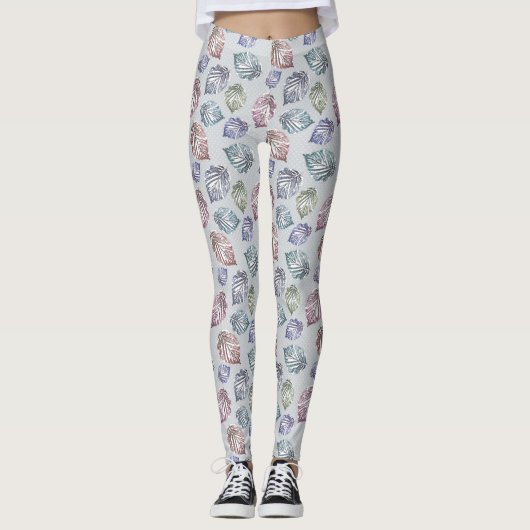 Blätter auf hellgrauem Hintergrund öffnen Leggings (Vorderseite)