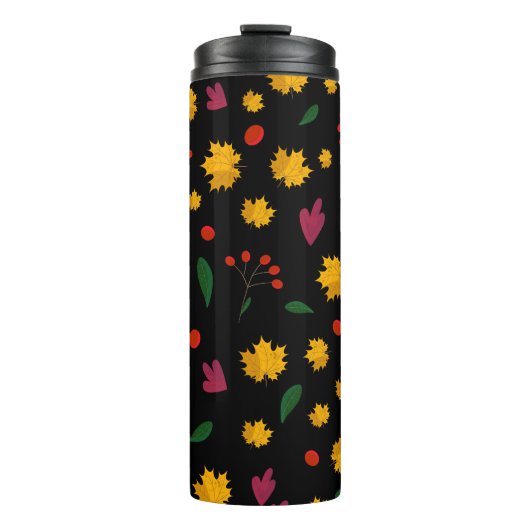 Blätter auf schwarzem Hintergrund Thermosbecher (Vorderseite)