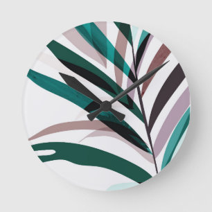 Blätter aus Blumen und Palmen Runde Wanduhr
