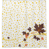 Blätter aus braunem Ahorn und gelbe Polka fallen Duschvorhang (Vorderseite)