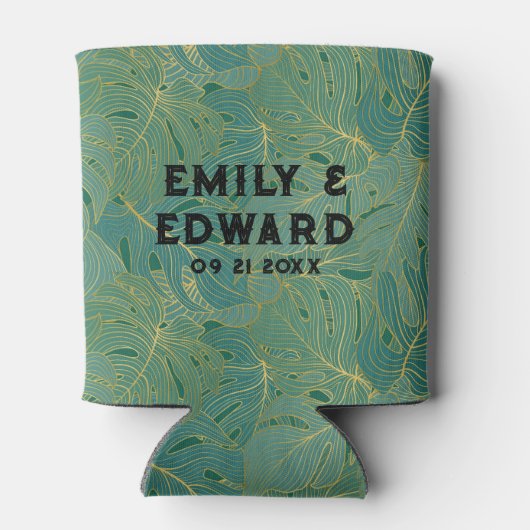 Blätter aus der grünen und goldenen Palme Dosenkühler (Rückseite)