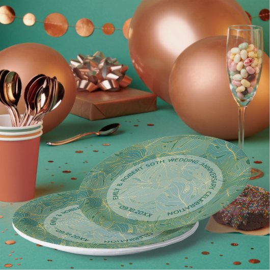 Blätter aus der grünen und goldenen Palme Pappteller (Multi)