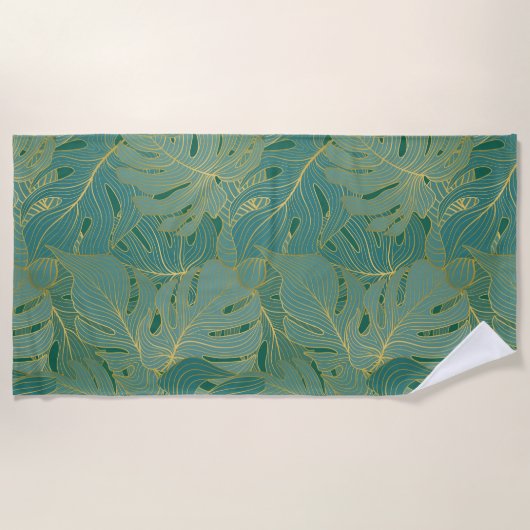 Blätter aus der grünen und goldenen Palme Strandtuch (Vorderseite)