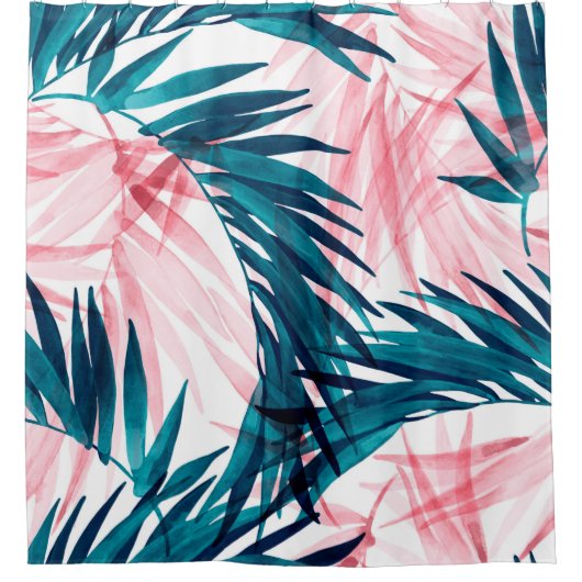 Blätter aus der grünen und rosa Palme Duschvorhang (Vorderseite)