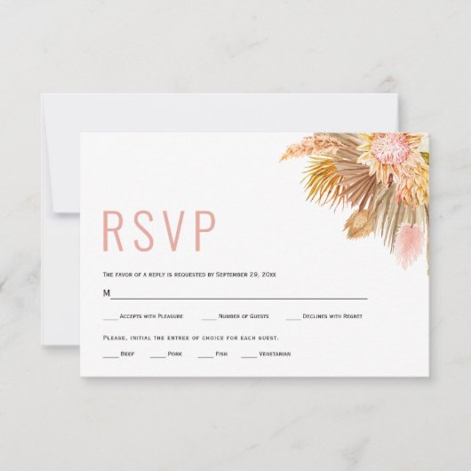 Blätter aus getrockneten Palmen, Pampas-Gras-Weich RSVP Karte (Vorderseite)