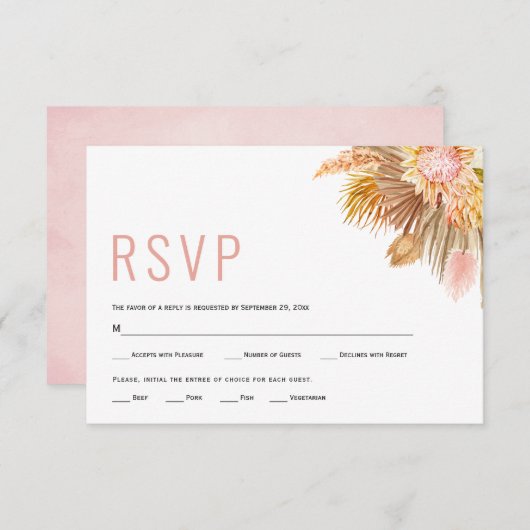 Blätter aus getrockneten Palmen, Pampas-Gras-Weich RSVP Karte (Vorne/Hinten)