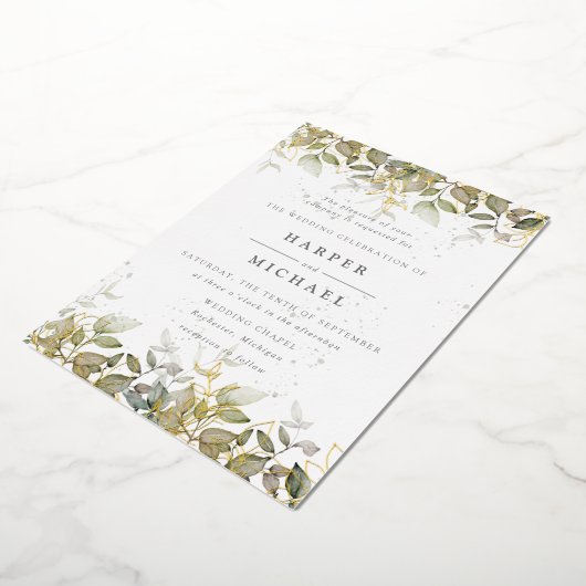 Blätter aus Gold und Blattfarbe Folieneinladung (Gedreht)