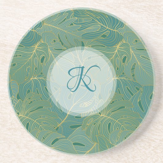 Blätter aus goldfarbenen und grünen Palmen Getränkeuntersetzer (Vorne)