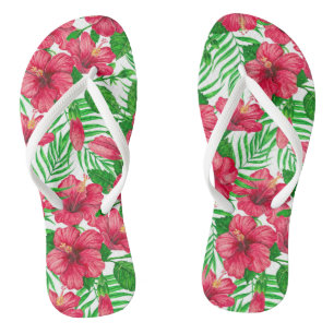 Blätter aus Hibiskus und Palme Badesandalen