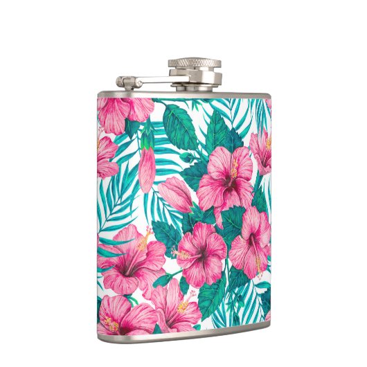 Blätter aus Hibiskus und Palme Flachmann (Rechts)