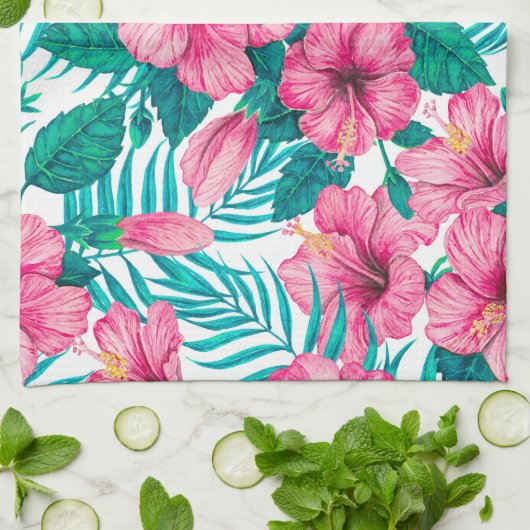 Blätter aus Hibiskus und Palme Geschirrtuch (Gefaltet)