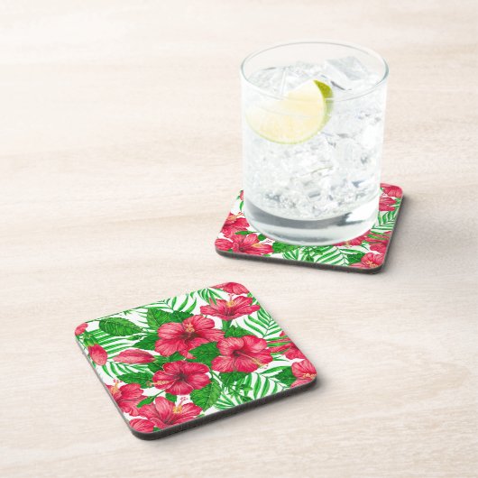 Blätter aus Hibiskus und Palme Getränkeuntersetzer (Rechte Seite)