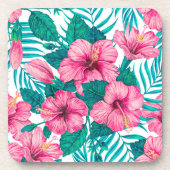 Blätter aus Hibiskus und Palme Getränkeuntersetzer (Vorderseite)