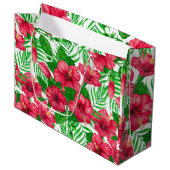 Blätter aus Hibiskus und Palme Große Geschenktüte (Vorderseite Schrägansicht)