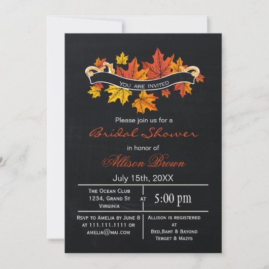 Blätter aus Kalkplatten fallen Brautparty Einladung (Vorderseite)