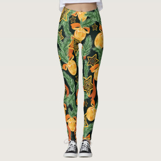 Blätter aus Kiefern, Sterne: festliche Muster Leggings