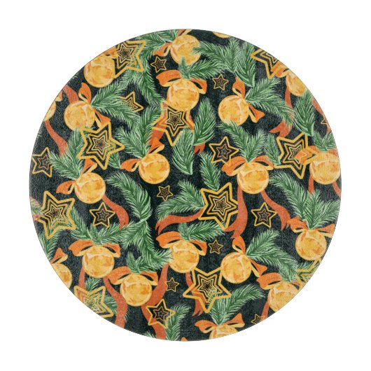 Blätter aus Kiefern, Sterne: festliche Muster Schneidebrett (Vorderseite)