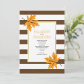 Blätter aus orangefarbenem Ahorn und braune Streif Einladung (Stehend Vorderseite)