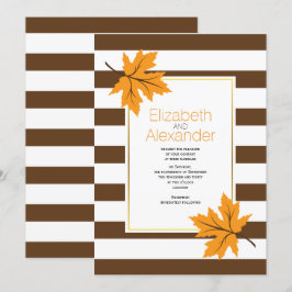 Blätter aus orangefarbenem Ahorn und braune Streif Einladung