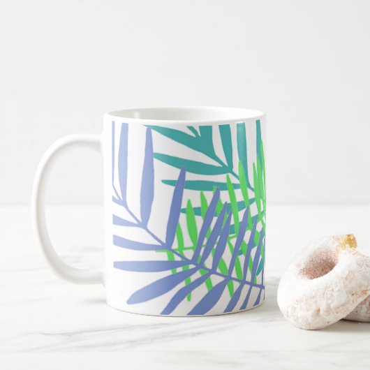 Blätter aus Palm in Blau und Grün Kaffeetasse (Mit Donut)
