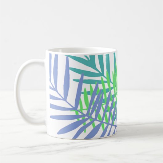 Blätter aus Palm in Blau und Grün Kaffeetasse (Links)
