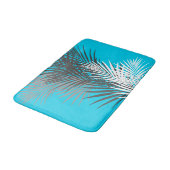 Blätter aus Palm, modern, aquamarin, grau, weiß Badematte (Schrägansicht)